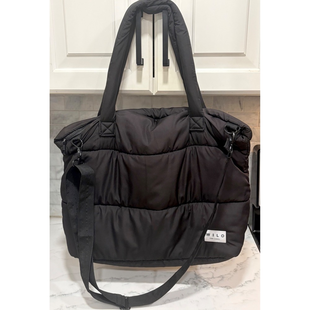 Wilo the Label Black Puffer Tote Bag Quilted Crossbody Travel Gym Bag